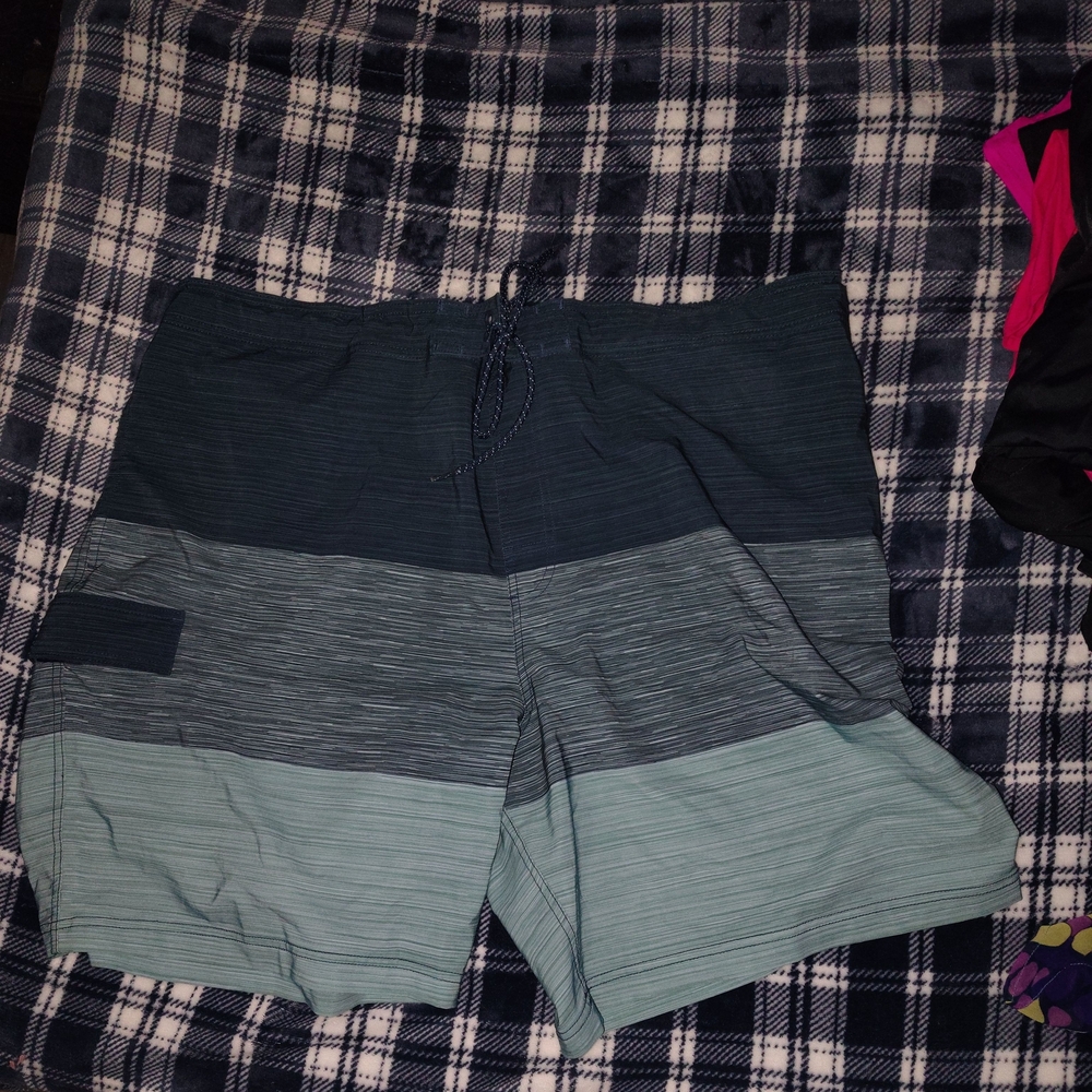 George Men's Striped Blue and Gray Swim Shorts